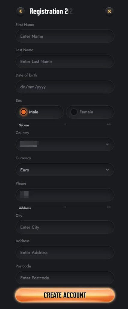 register gransino casino form